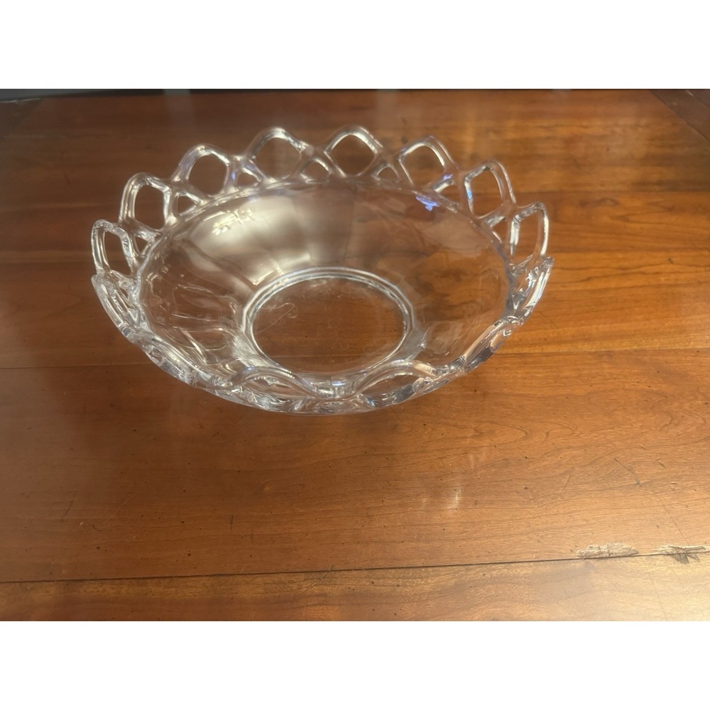 Vintage Clear Imperial Glass Bowl‎ Crocheted Crystal Open Lace Rim Edge
